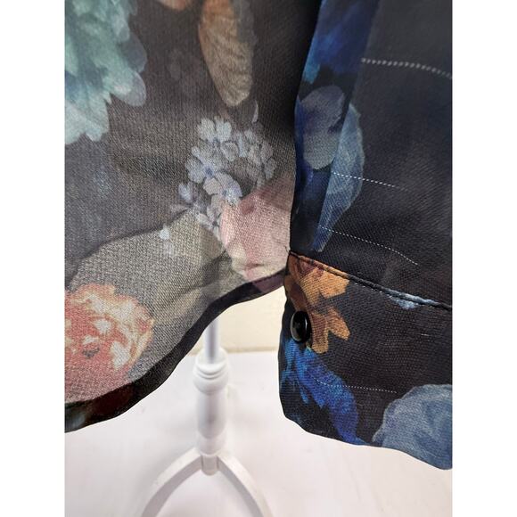 Massimo size Large Top Black Floral Sheer long-sleeve women's blouse flaw - Picture 5 of 16